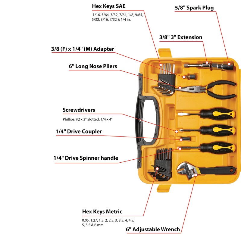 Performance Tool W1538 SAE/Metric Garage Tool Set for House Repairs and Projects, Yellow, 94 Pieces - Image 4